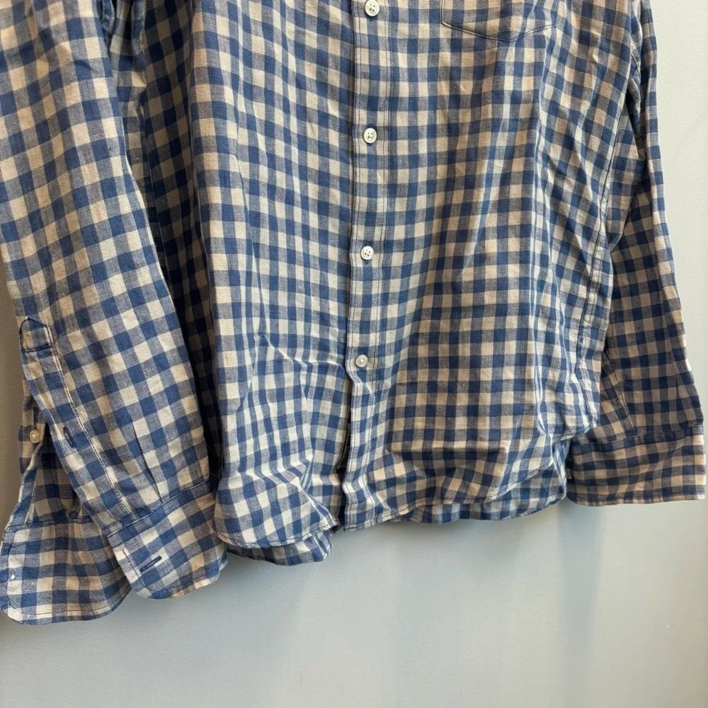 J. Crew Large Baird McNutt Linen Button Down Shirt Blue White check